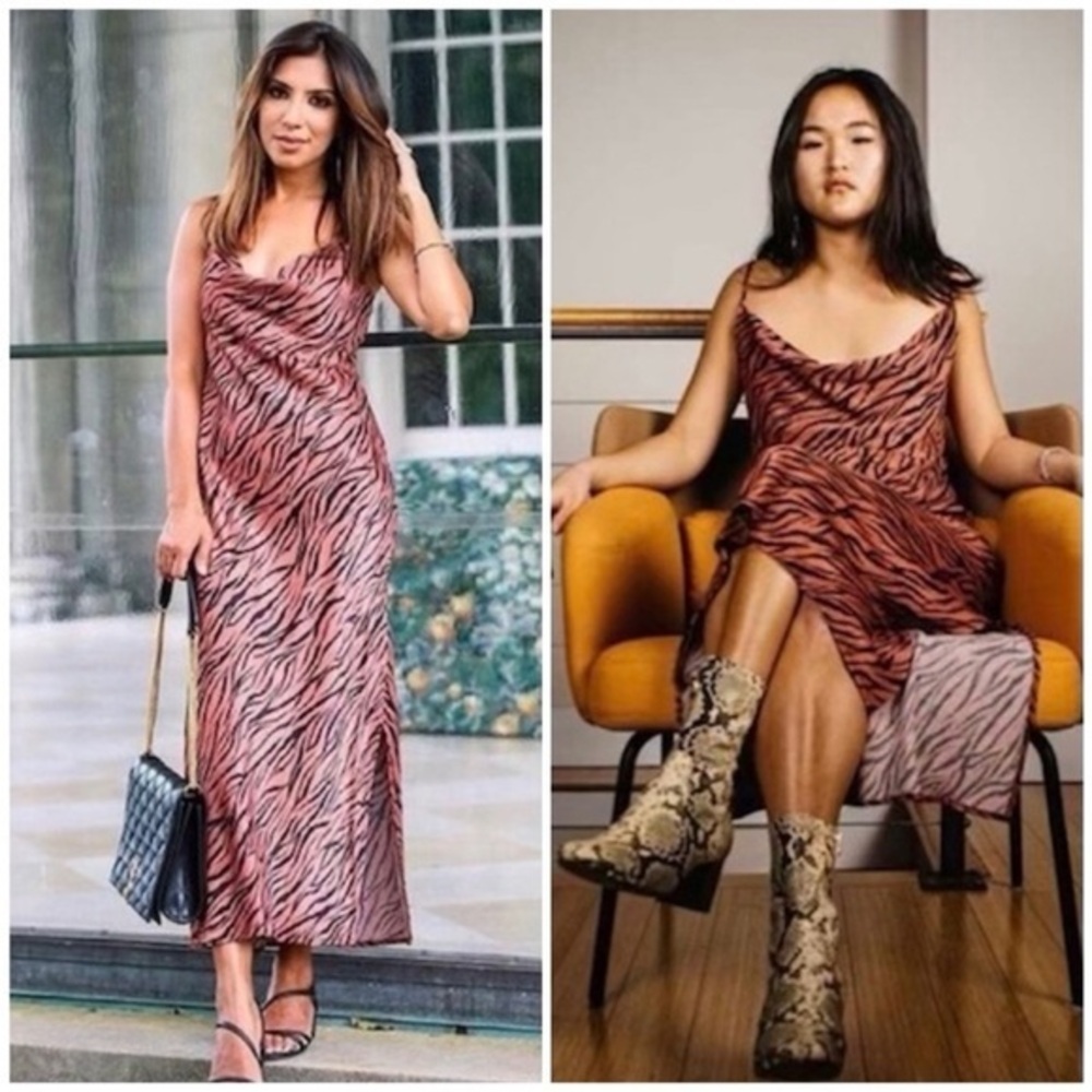 ANTHROPOLOGIE ELYSE BIAS TIGER ANIMAL SILKY SLIP DRESS M